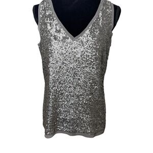 Talbots | Gorgeous Silver Sequin V-Neck Tank Top | Sz 8